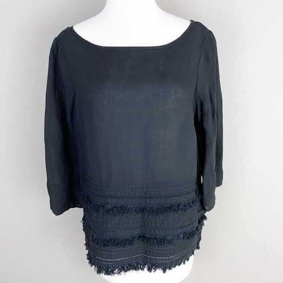 Anthropologie Meadow Rue Black Olathe Fringe Linen Blouse Medium - Picture 1 of 4